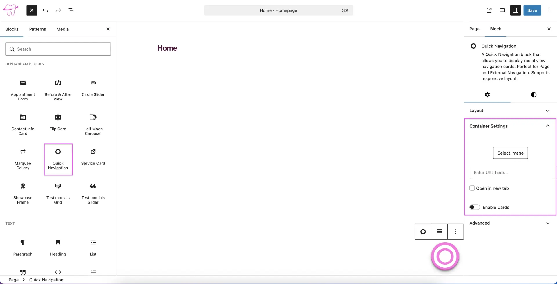 Quick Navigation Block