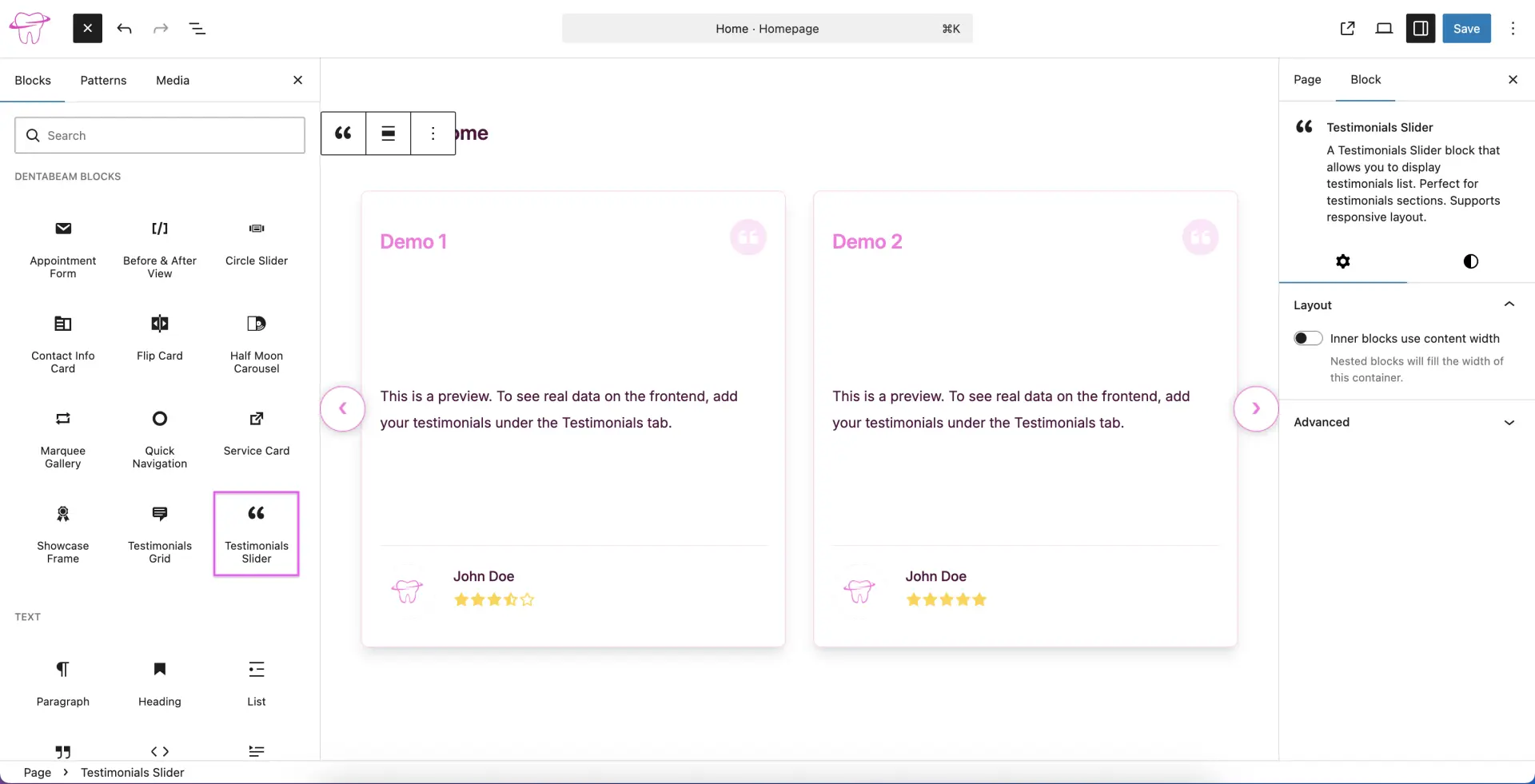Testimonials Slider Block