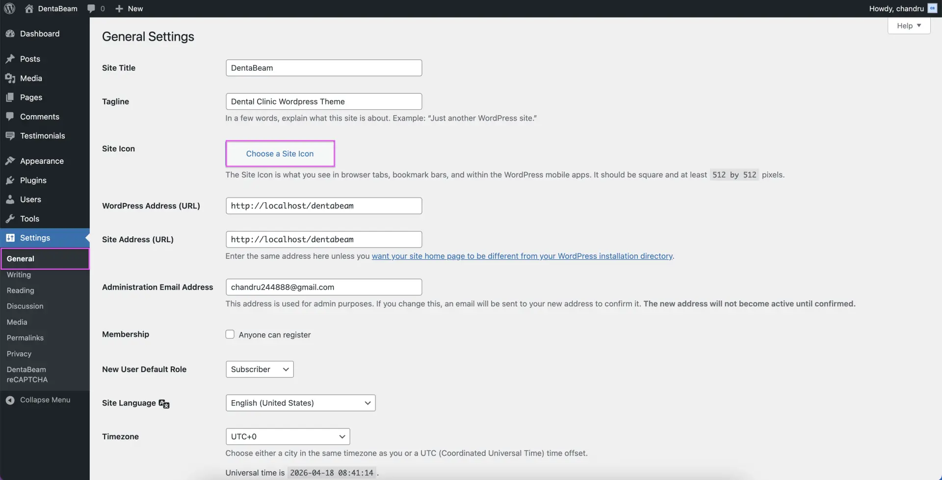 WordPress Dashboard Settings