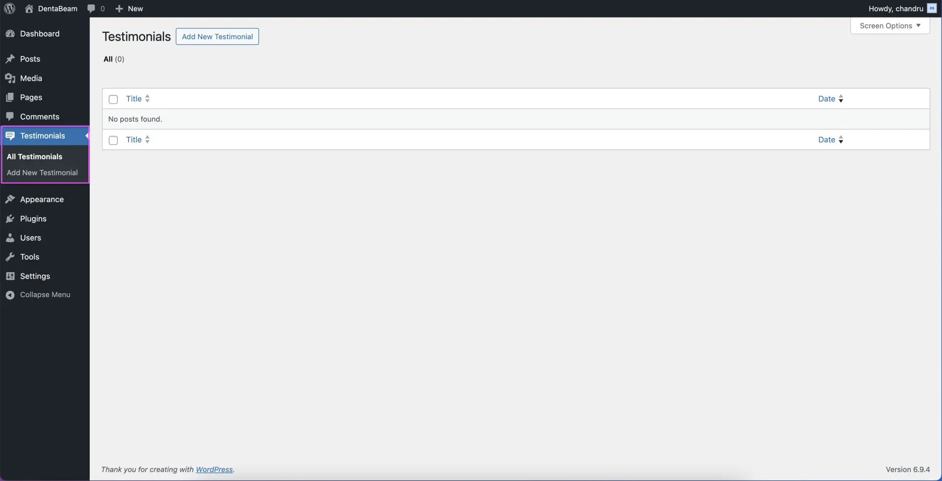 Testimonials CPT Screen