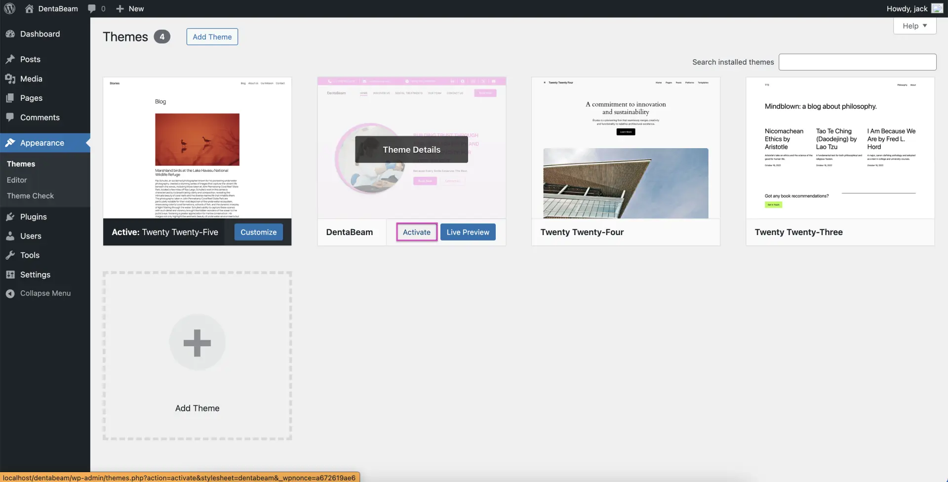 Wordpress Theme Activation  Screen