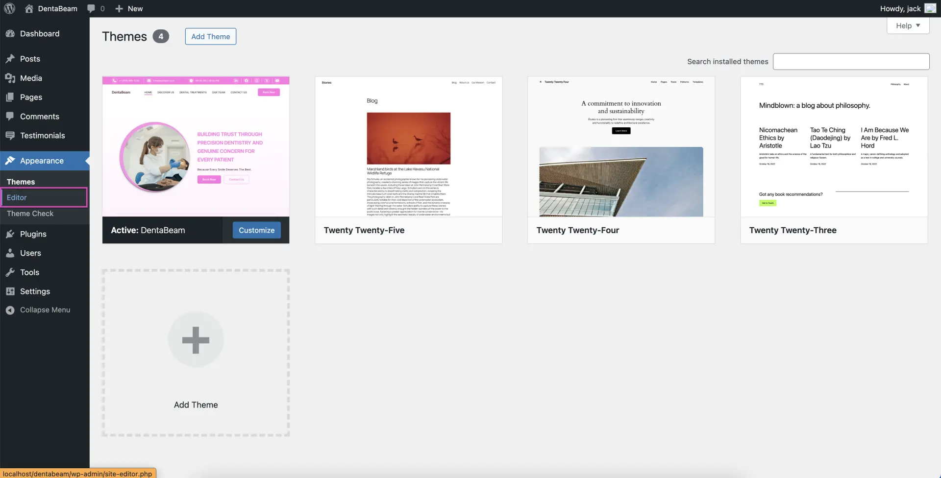 Wordpress Theme Editor Button Screen