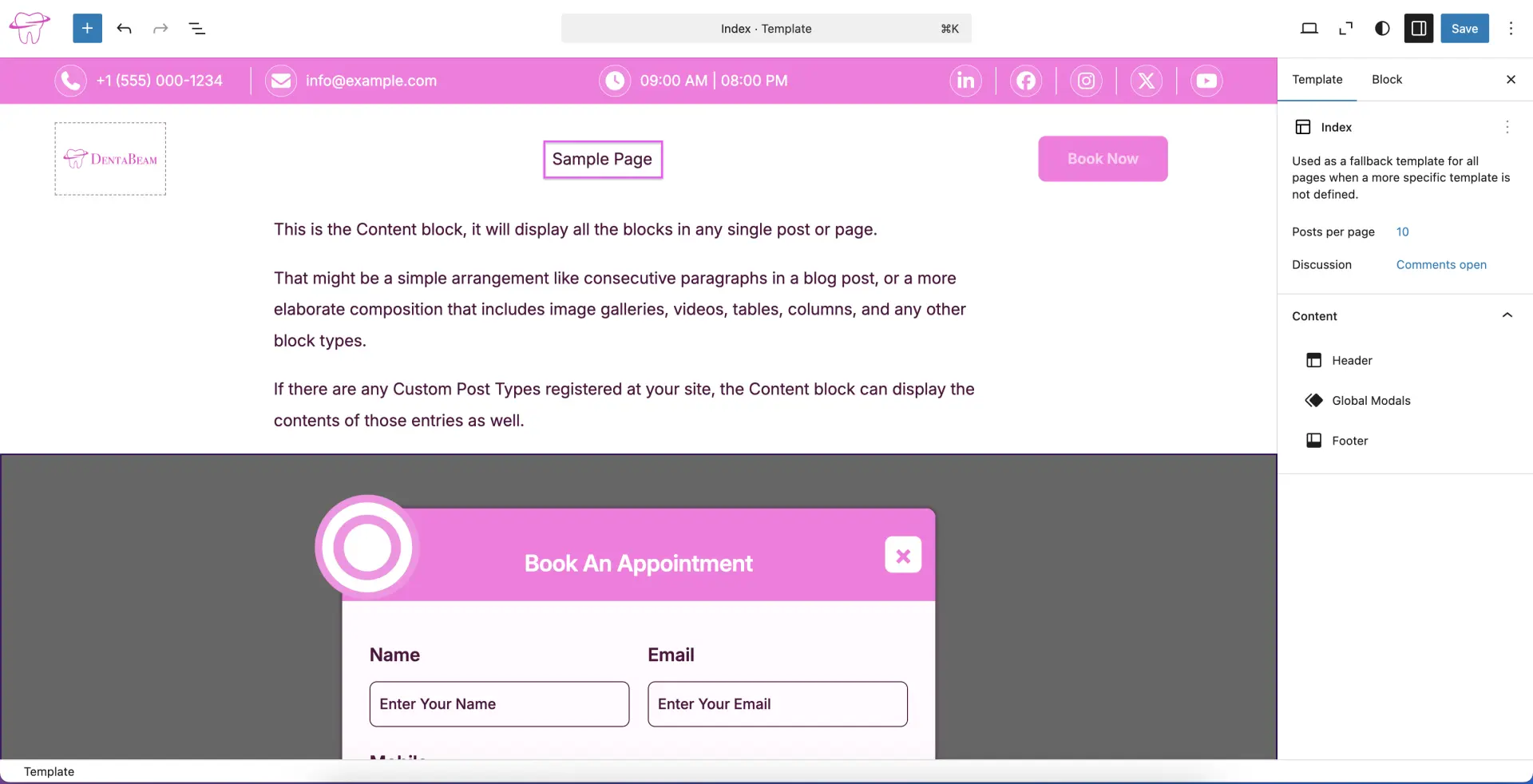 Wordpress Template index Screen